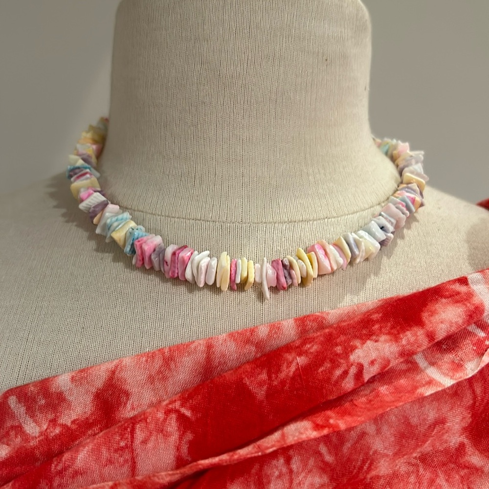 Vintage Puka Shell Rainbow Candy Necklace Choker